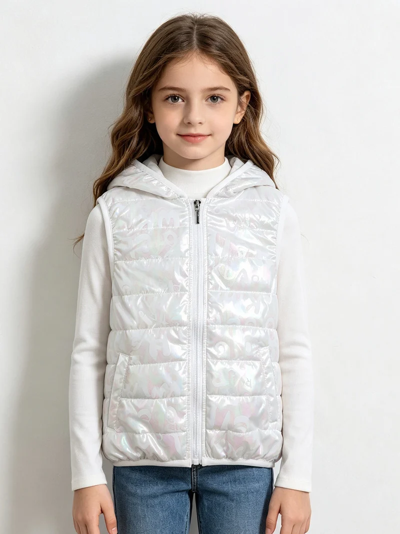 Gilet imbottito da bambina con cappuccio - bianco