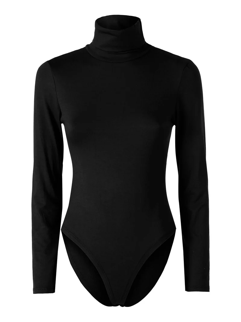 Body dolcevita da donna a maniche lunghe - nero