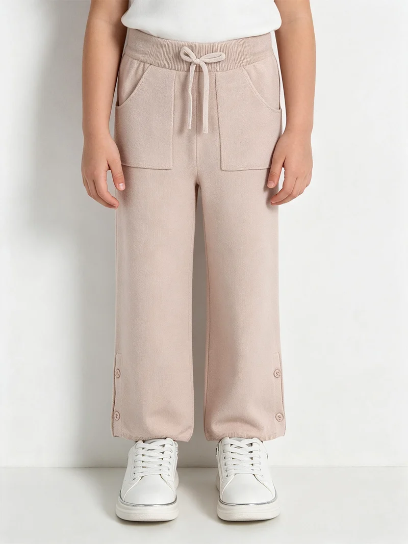 Pantaloni da bambina in maglia a gamba larga - khaki