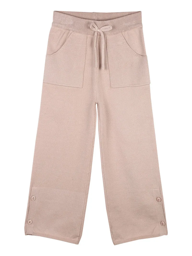 Pantaloni da bambina in maglia a gamba larga - khaki