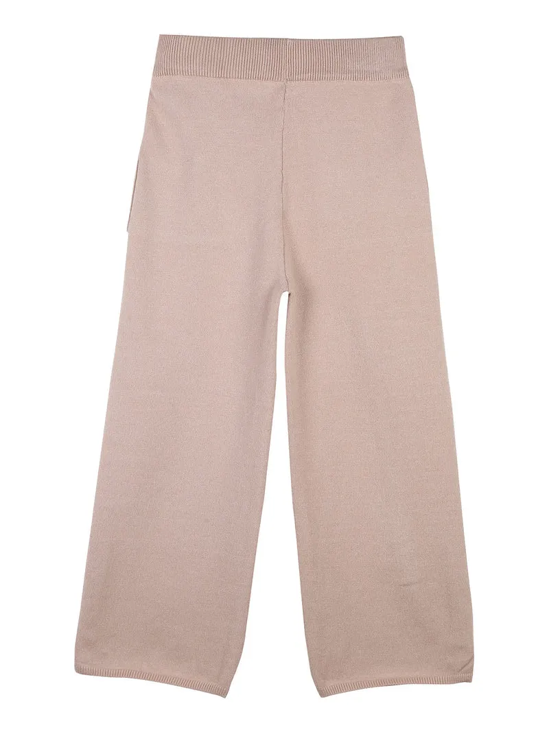 Pantaloni da bambina in maglia a gamba larga - khaki