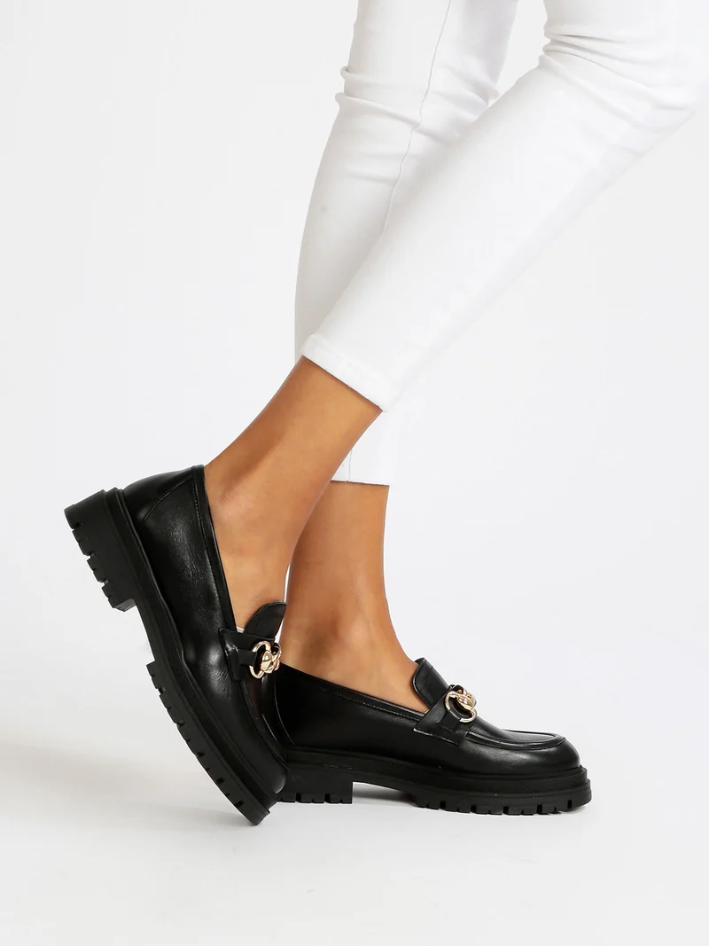 Mocassini in pelle donna con platform - nero