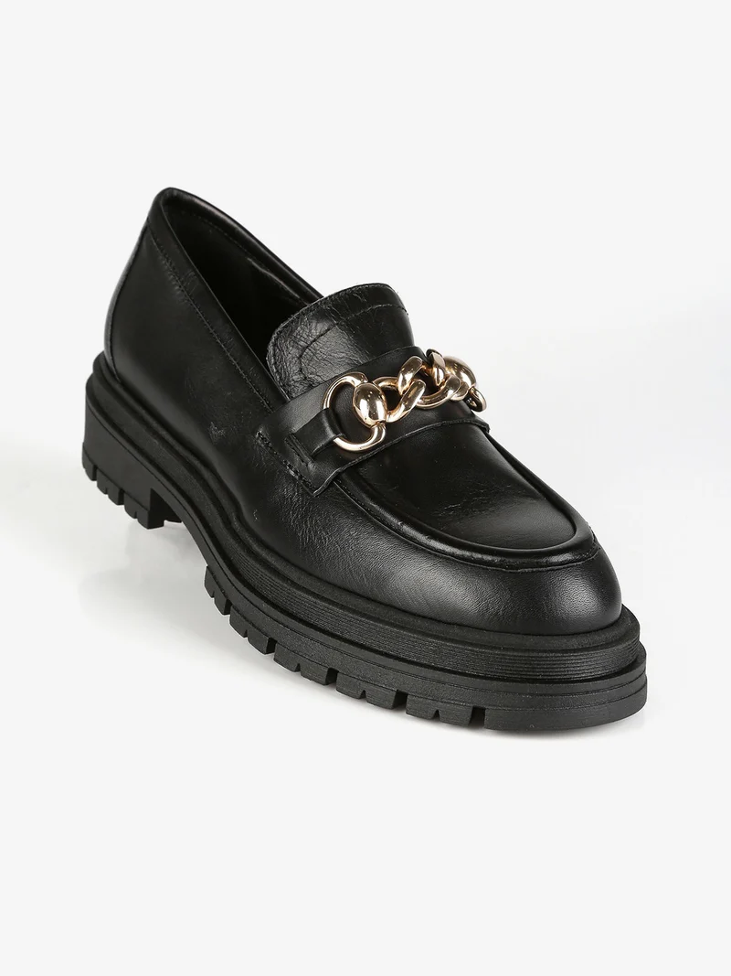 Mocassini in pelle donna con platform - nero