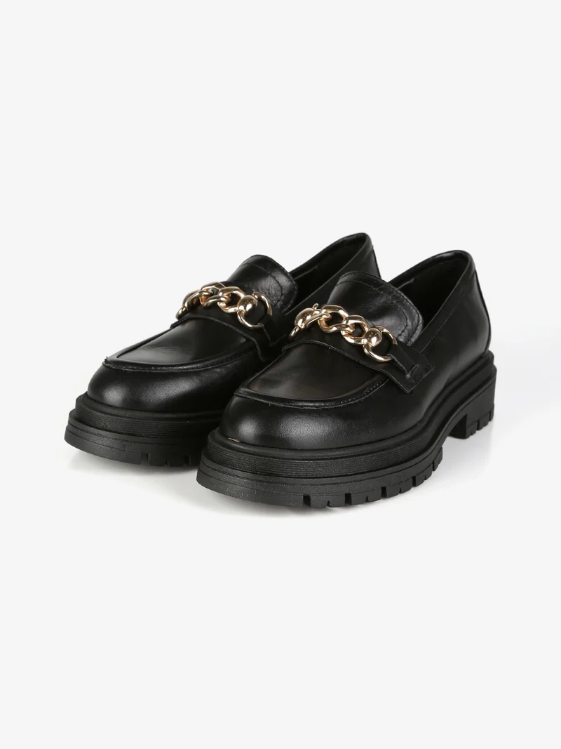 Mocassini in pelle donna con platform - nero