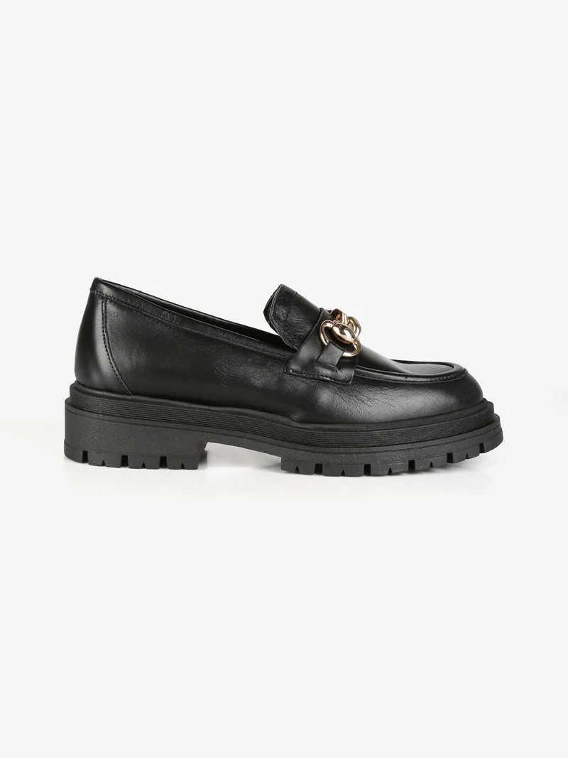 Mocassini in pelle donna con platform - nero