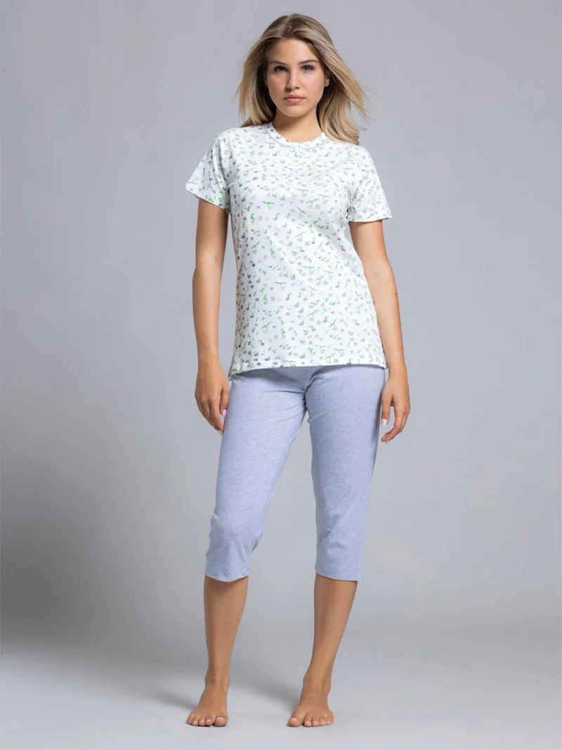 Pigiama donna in cotone a maniche corte con pinocchietto - grigio