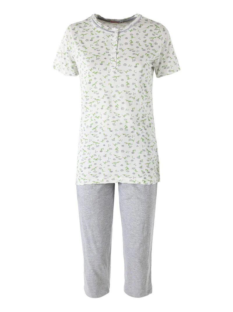 Pigiama donna in cotone a maniche corte con pinocchietto - grigio