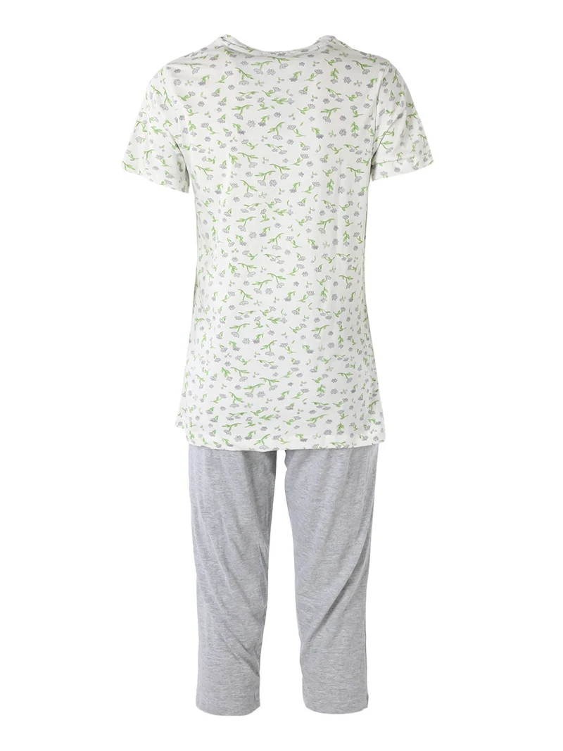 Pigiama donna in cotone a maniche corte con pinocchietto - grigio
