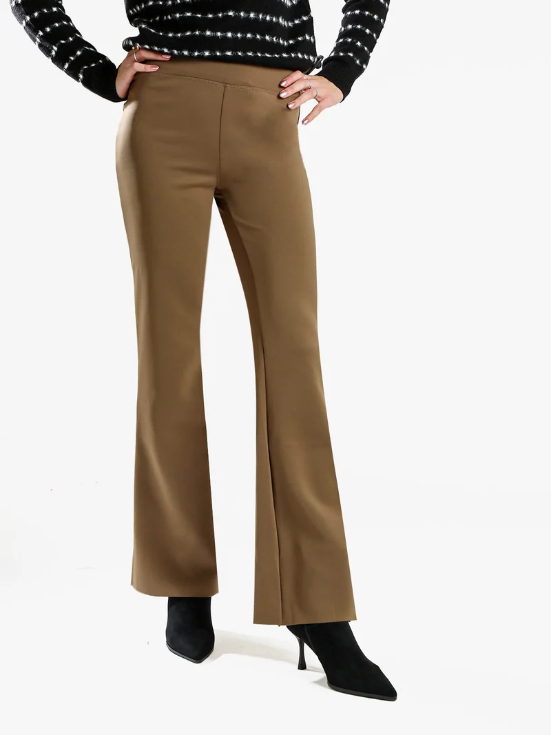 Leggings donna a gamba larga con finale in taglio vivo - marrone