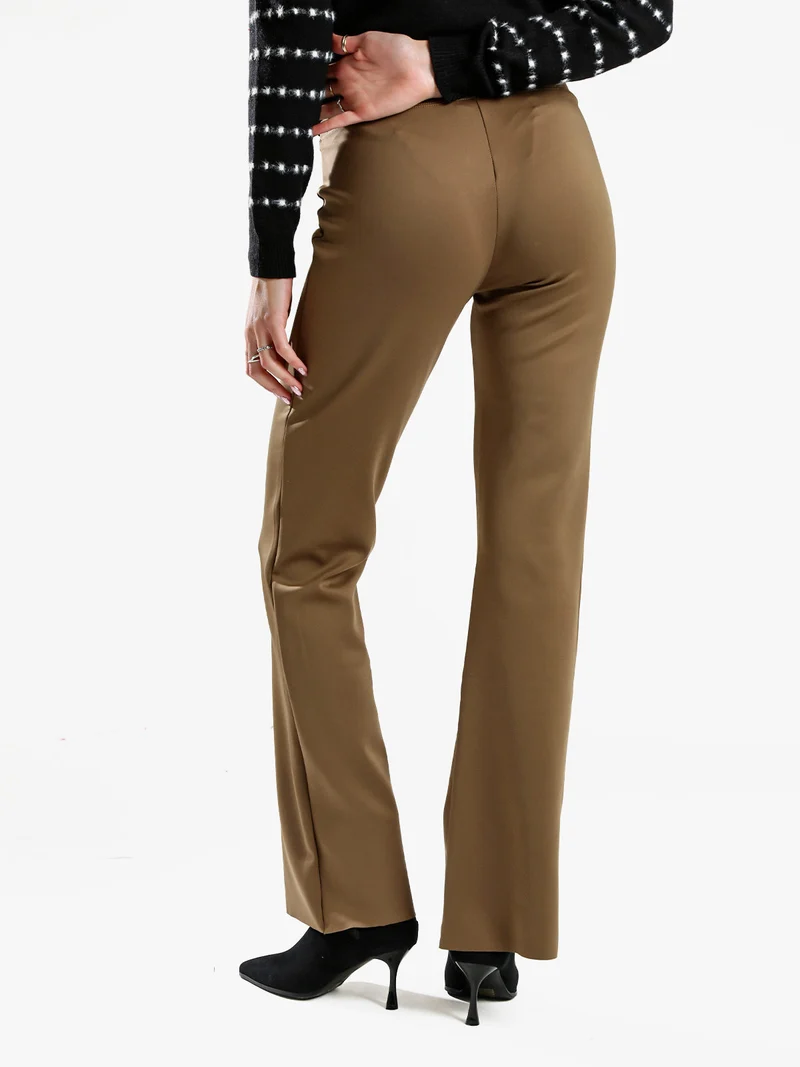 Leggings donna a gamba larga con finale in taglio vivo - marrone