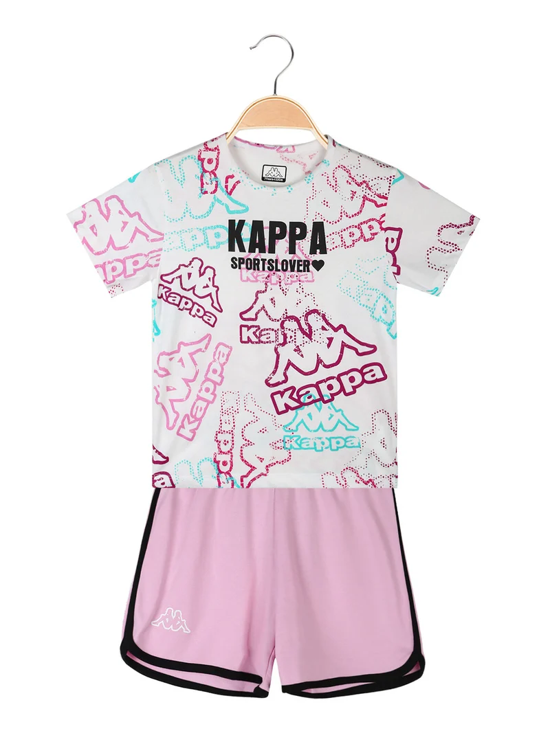 Completo corto 2 pezzi in cotone da bambina con t-shirt e shorts - bianco