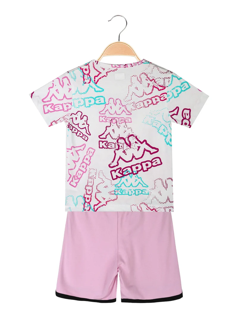 Completo corto 2 pezzi in cotone da bambina con t-shirt e shorts - bianco