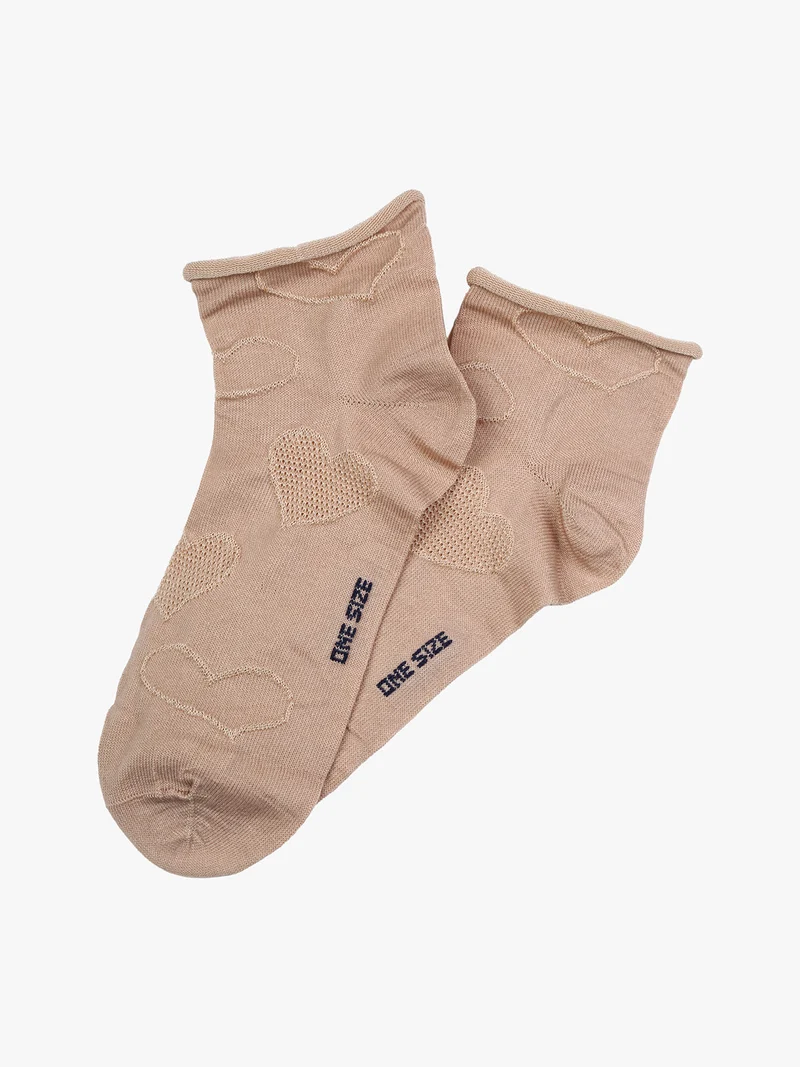 Calze corte da donna con ricami a cuori - cammello