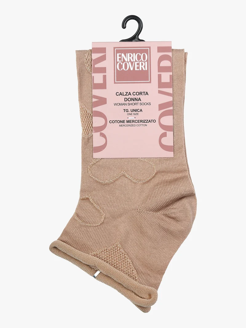 Calze corte da donna con ricami a cuori - cammello