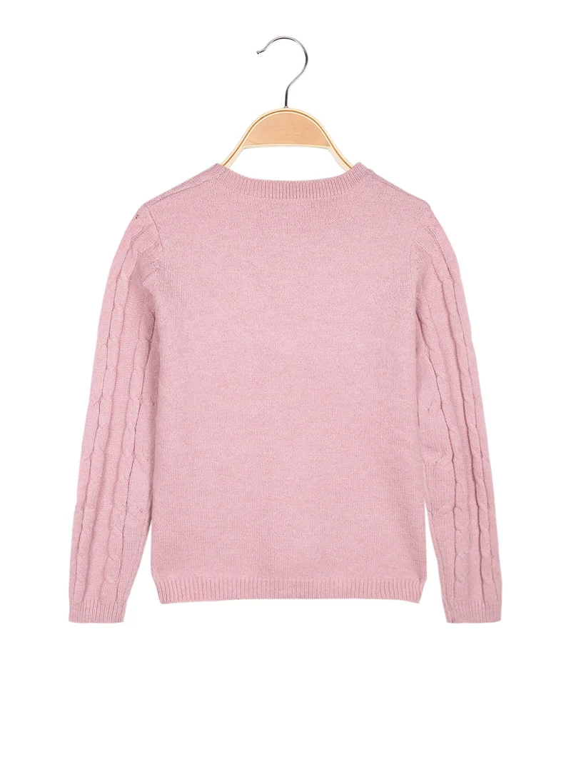 Maglione a treccia da bambina con sciarpa - rosa