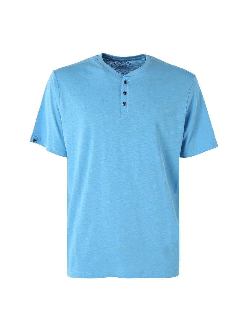 T-shirt da uomo in cotone con bottoncini sullo scollo - turchese