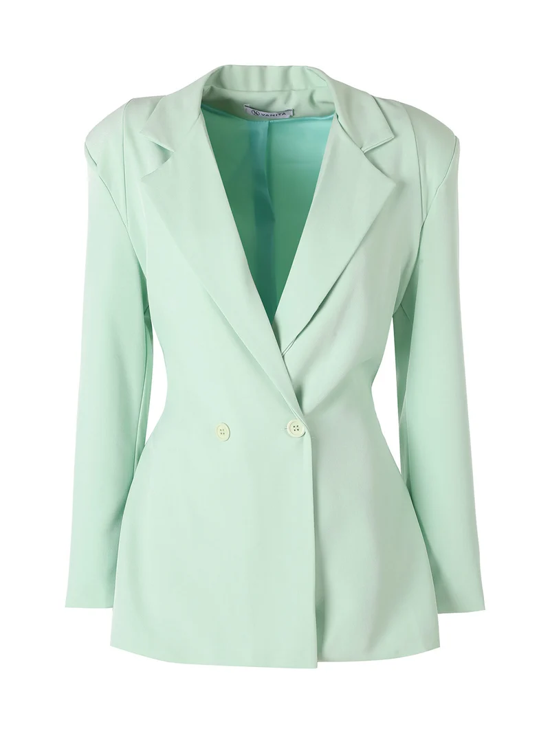 Blazer elegante da donna a doppiopetto con bottoni - acqua marina