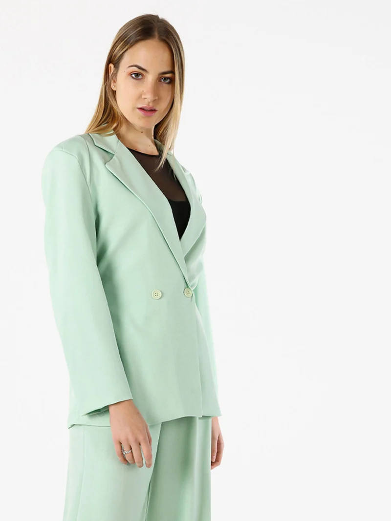 Blazer elegante da donna a doppiopetto con bottoni - acqua marina