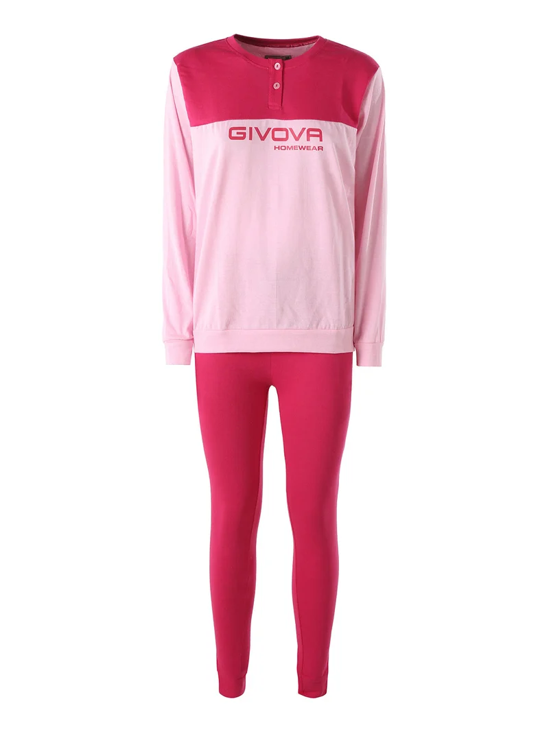 Pigiama lungo da donna in misto cotone - fucsia