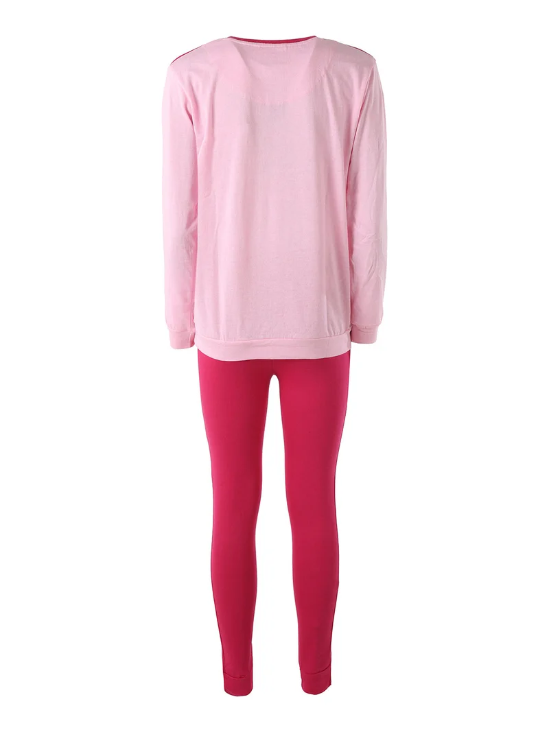 Pigiama lungo da donna in misto cotone - fucsia