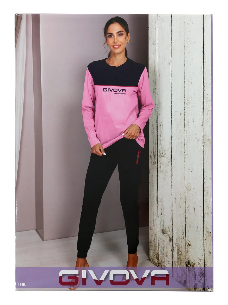 Pigiama lungo da donna in misto cotone - fucsia