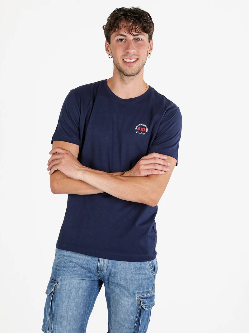 T-shirt uomo in cotone tinta unita - blu scuro