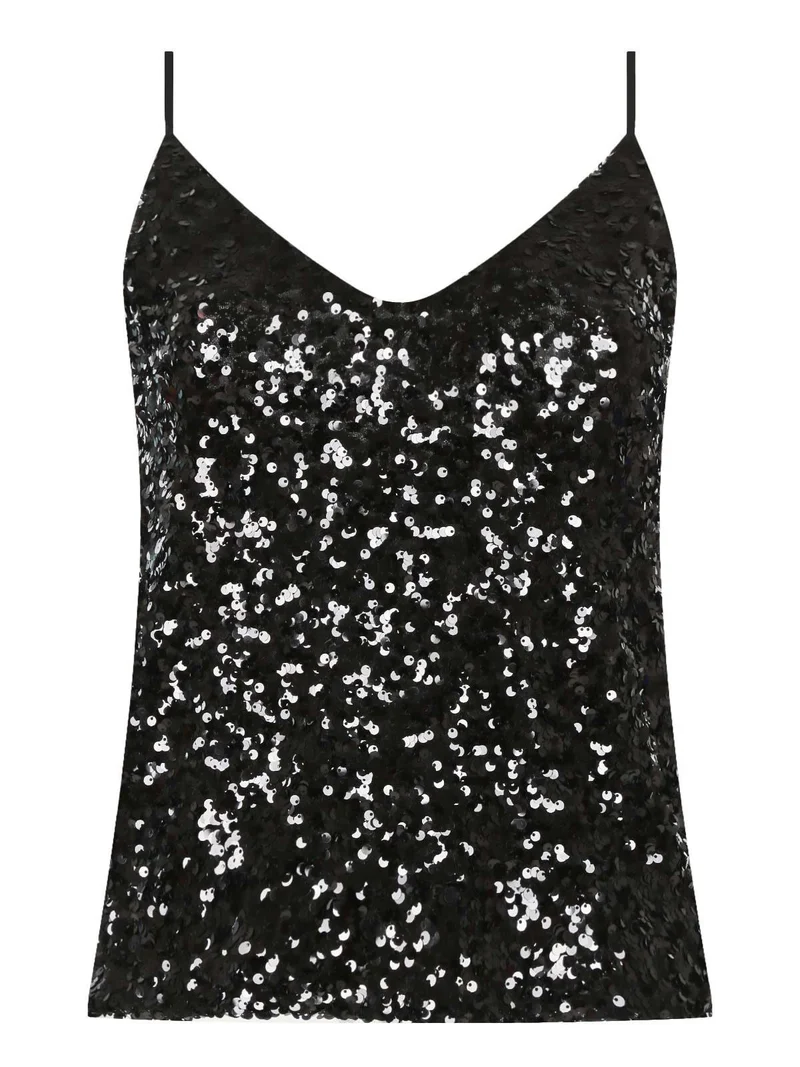 Top donna con paillettes - nero
