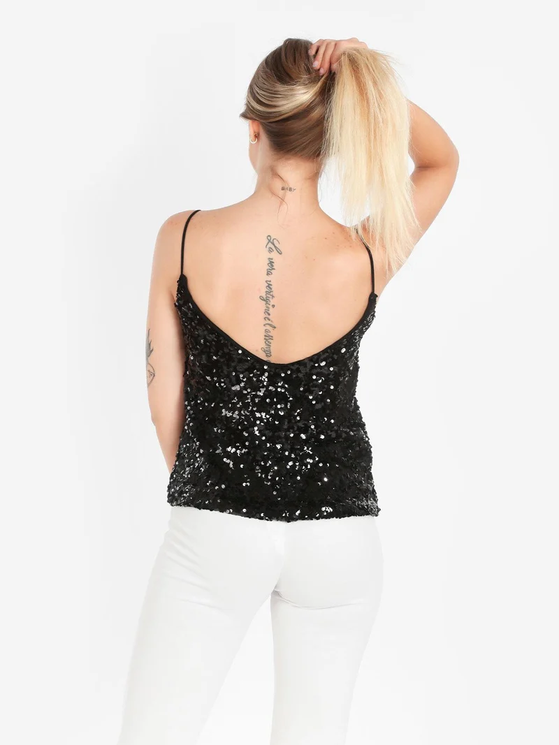 Top donna con paillettes - nero