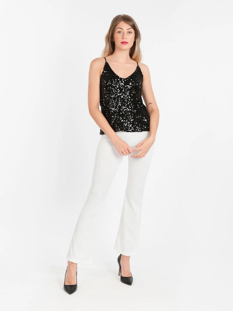 Top donna con paillettes - nero