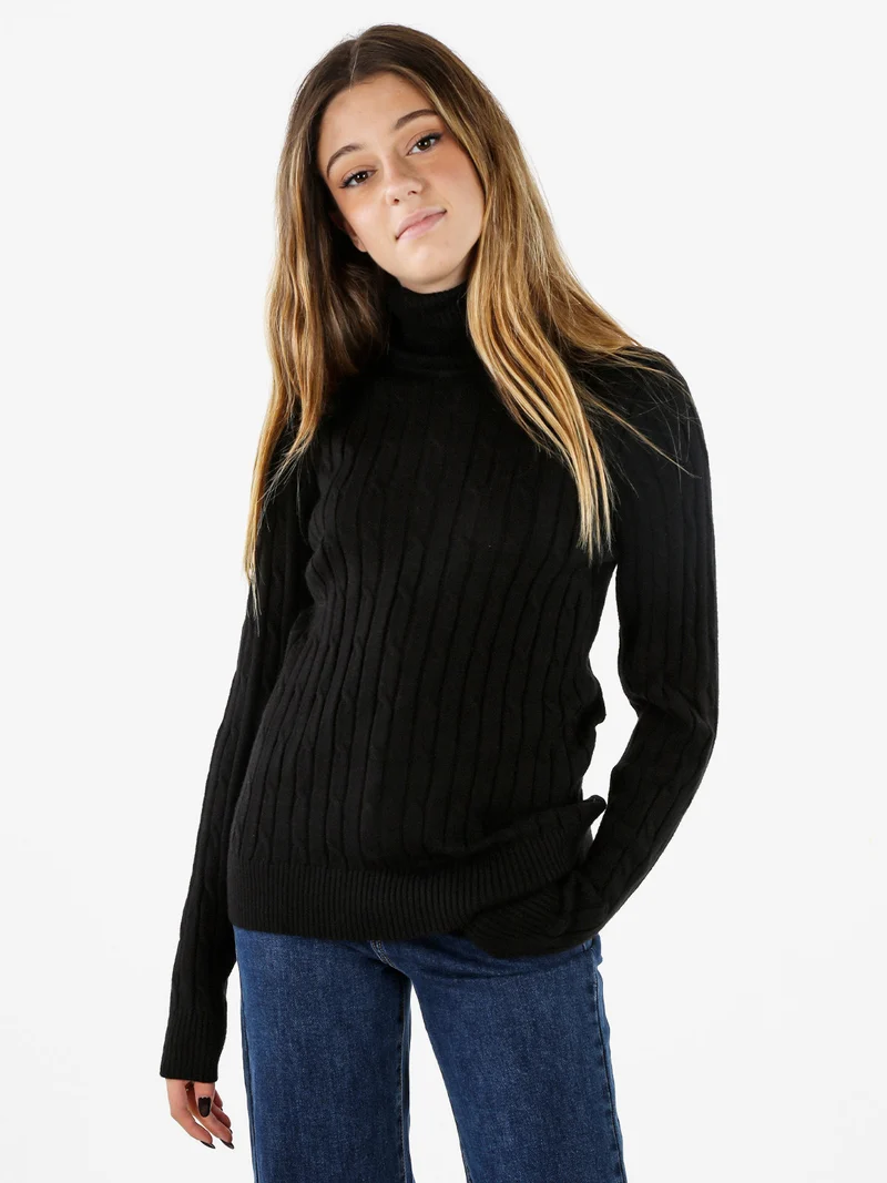 Maglione dolcevita donna a trecce - nero