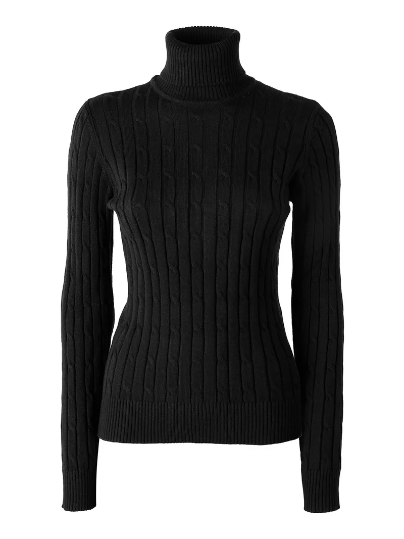 Maglione dolcevita donna a trecce - nero