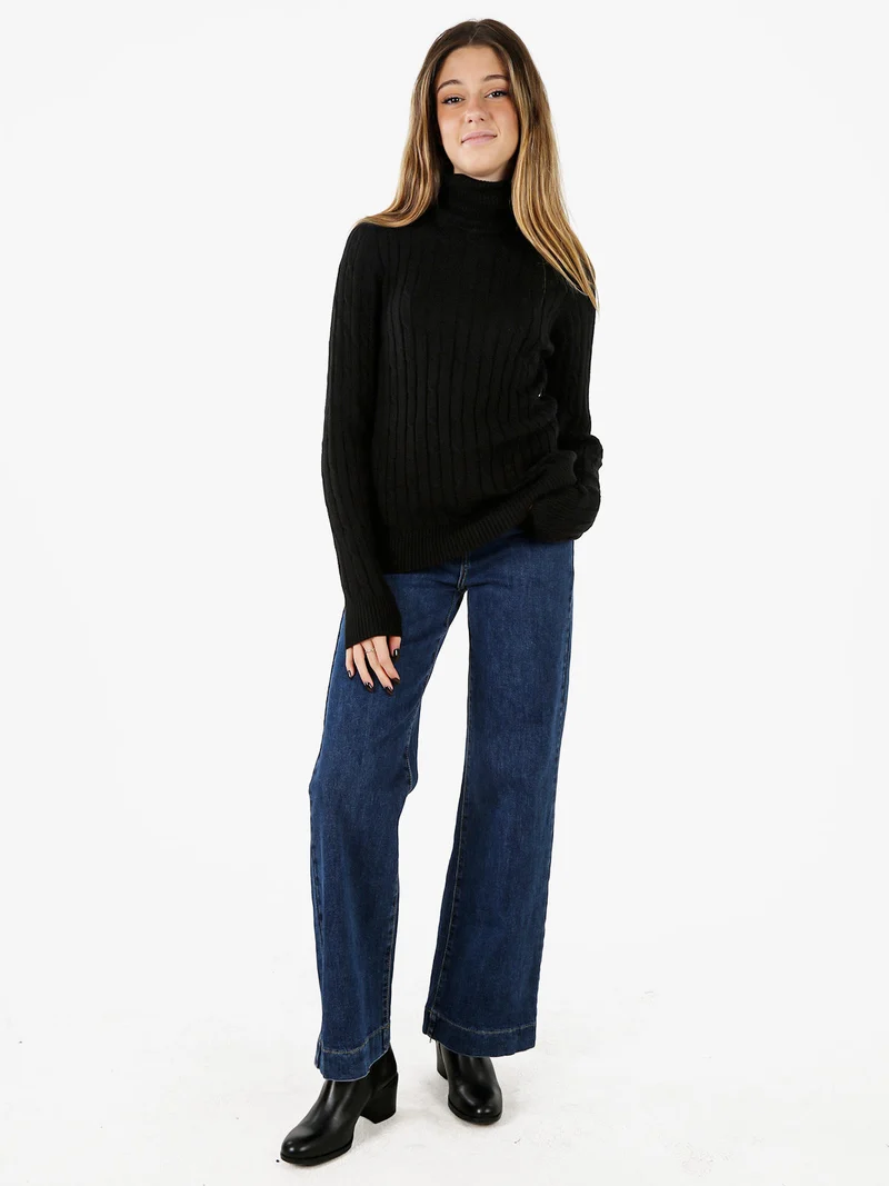 Maglione dolcevita donna a trecce - nero