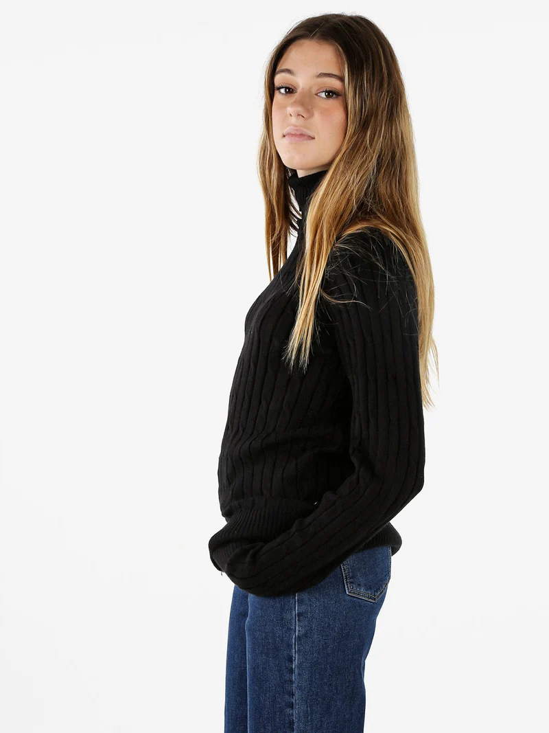 Maglione dolcevita donna a trecce - nero