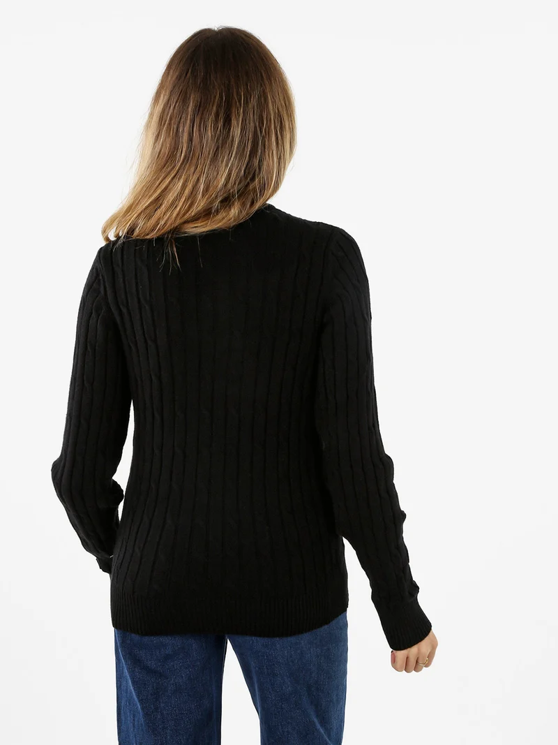 Maglione dolcevita donna a trecce - nero
