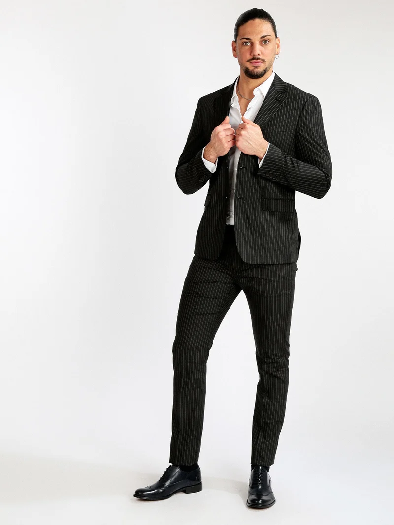 Completo elegante da uomo gessato - nero