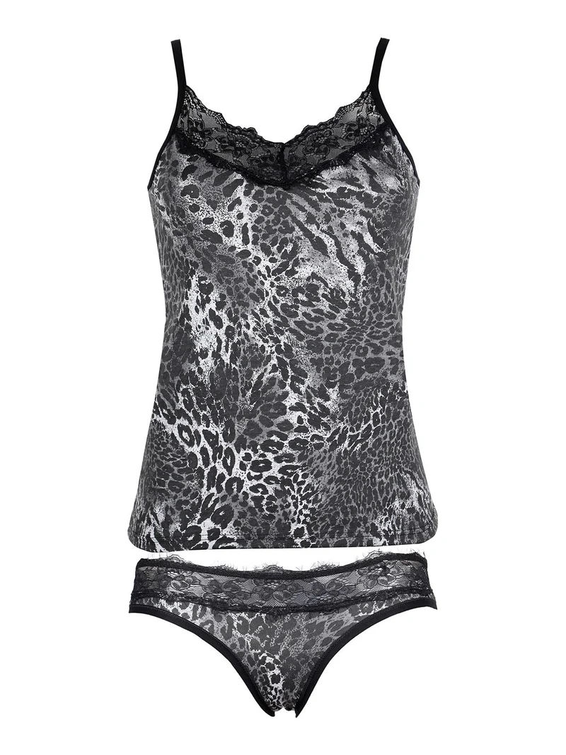 Coordinato intimo donna top e slip animalier - grigio