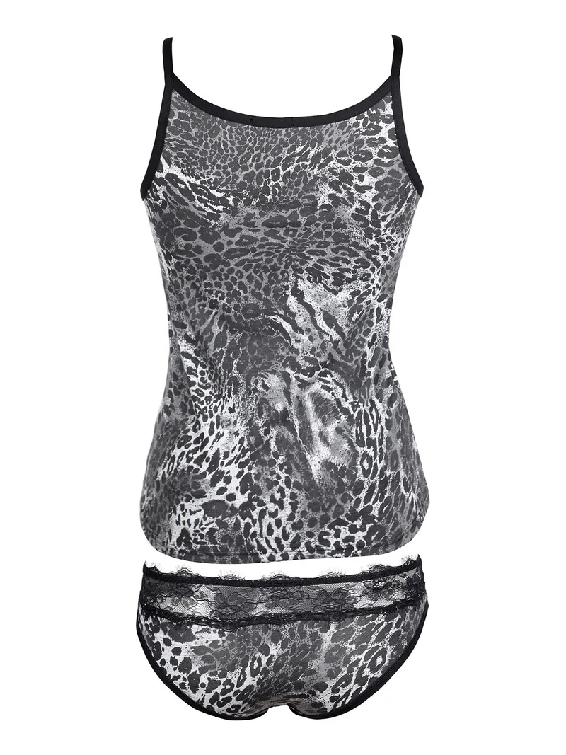 Coordinato intimo donna top e slip animalier - grigio