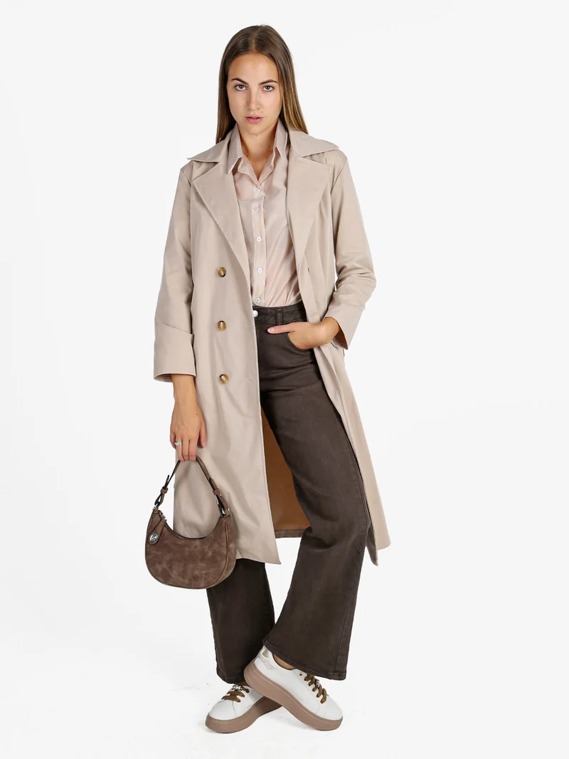 Trench lungo da donna a doppiopetto - beige