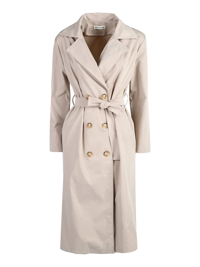 Trench lungo da donna a doppiopetto - beige