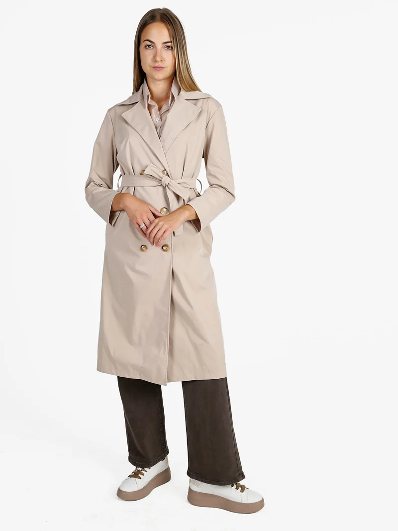 Trench lungo da donna a doppiopetto - beige