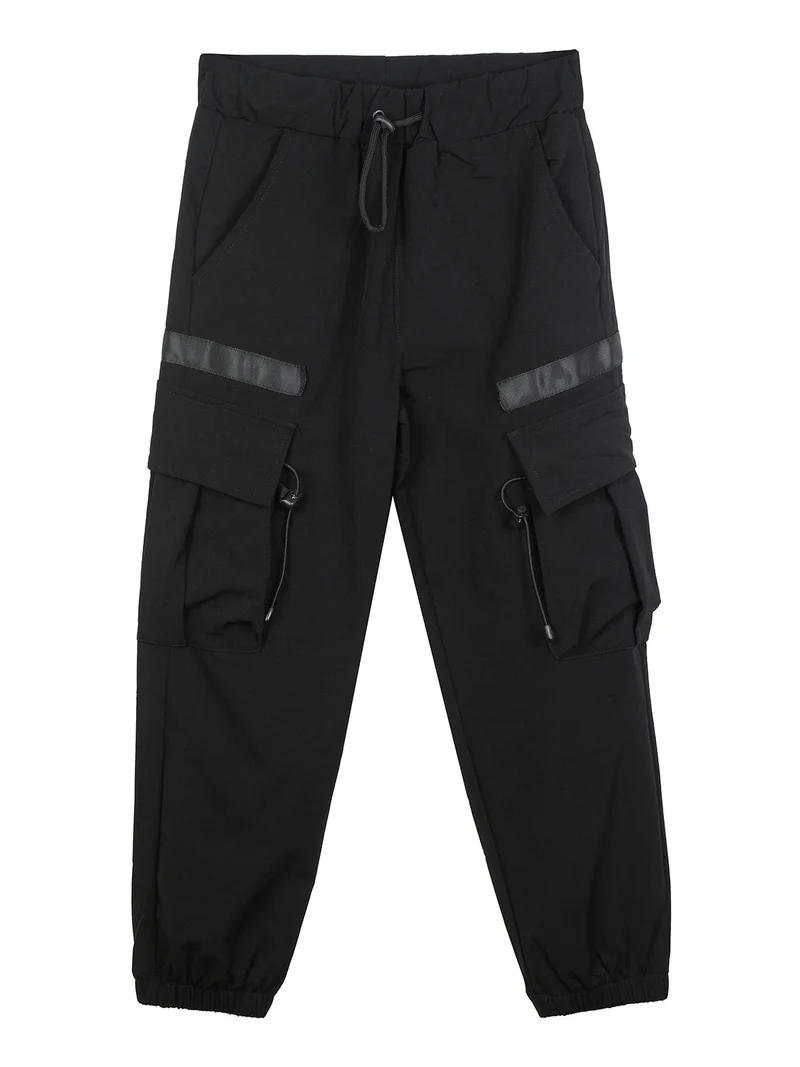 Pantaloni impermeabili da ragazzo con tasconi e polsini - nero