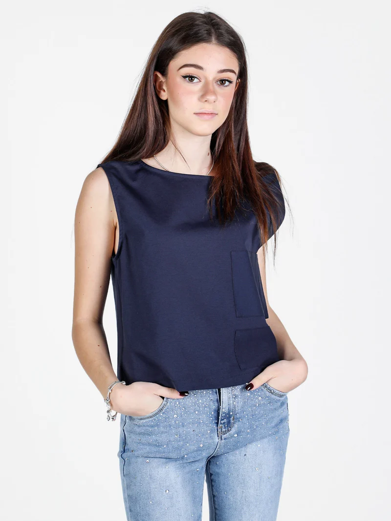 Top donna oversize in misto cotone - blu scuro
