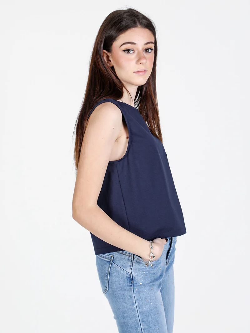 Top donna oversize in misto cotone - blu scuro