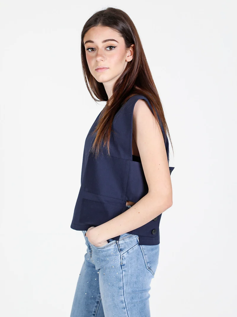 Top donna oversize in misto cotone - blu scuro