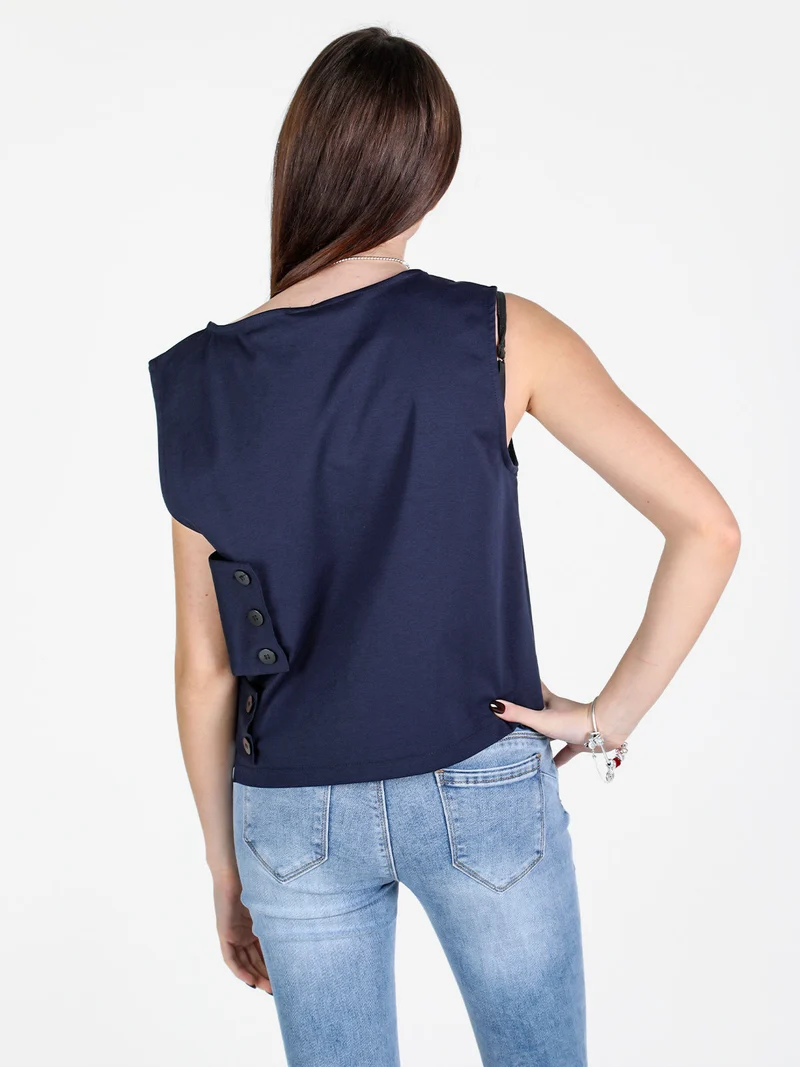 Top donna oversize in misto cotone - blu scuro