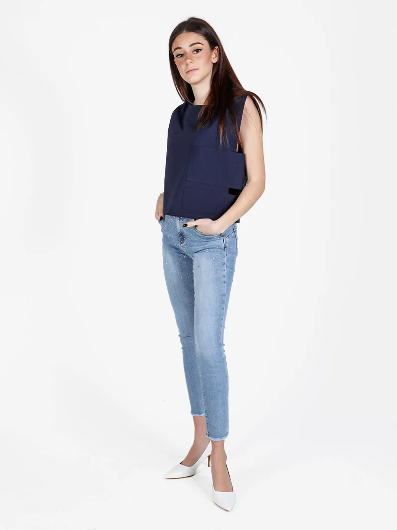Top donna oversize in misto cotone - blu scuro