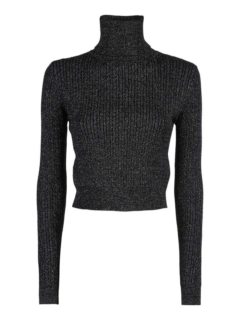 Maglia dolcevita donna a trecce con lurex - nero