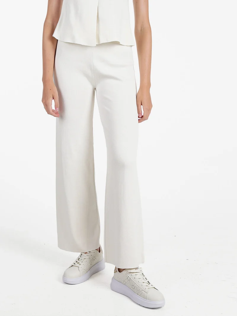 Pantaloni donna in maglia a gamba larga - beige