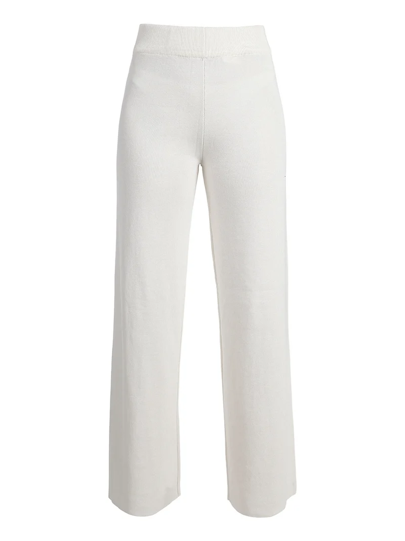 Pantaloni donna in maglia a gamba larga - beige