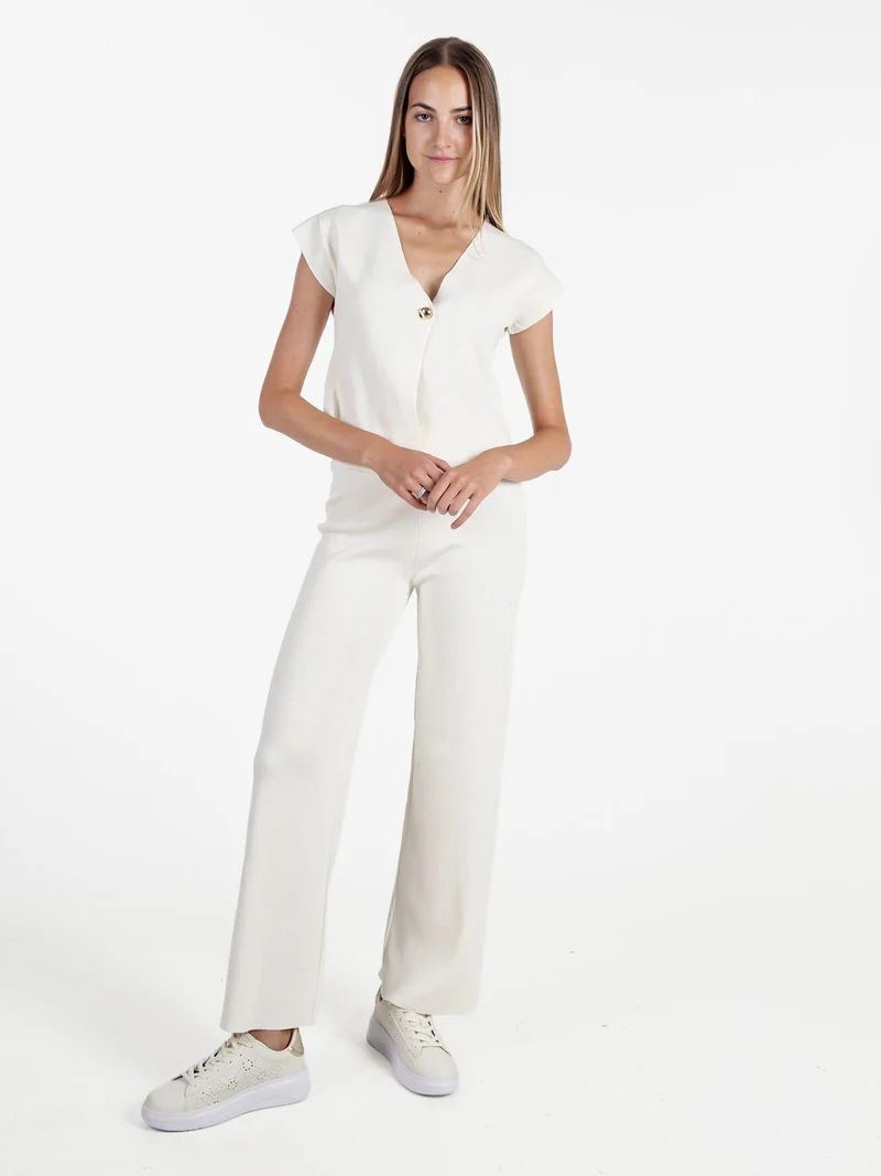 Pantaloni donna in maglia a gamba larga - beige